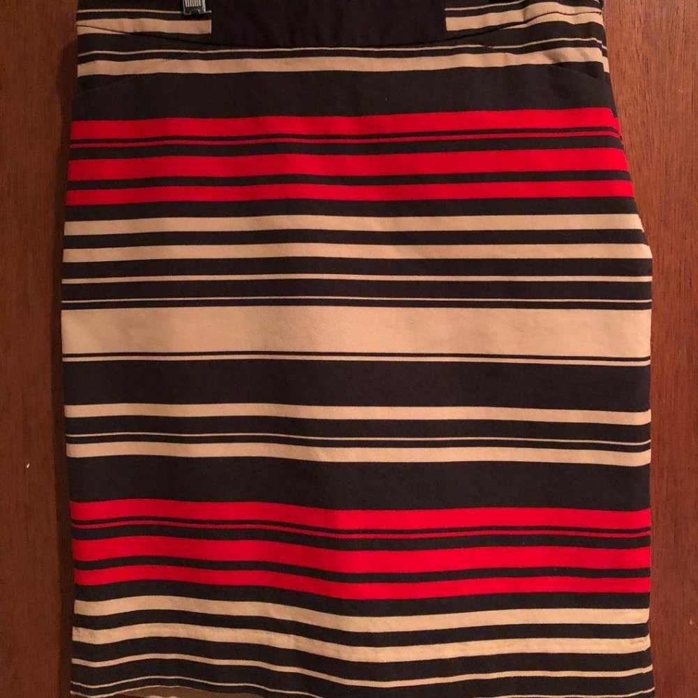 The Limited, Striped,  Cotton/Spandex, Pencil Skirt, Brown, Tan, Red, Size 4